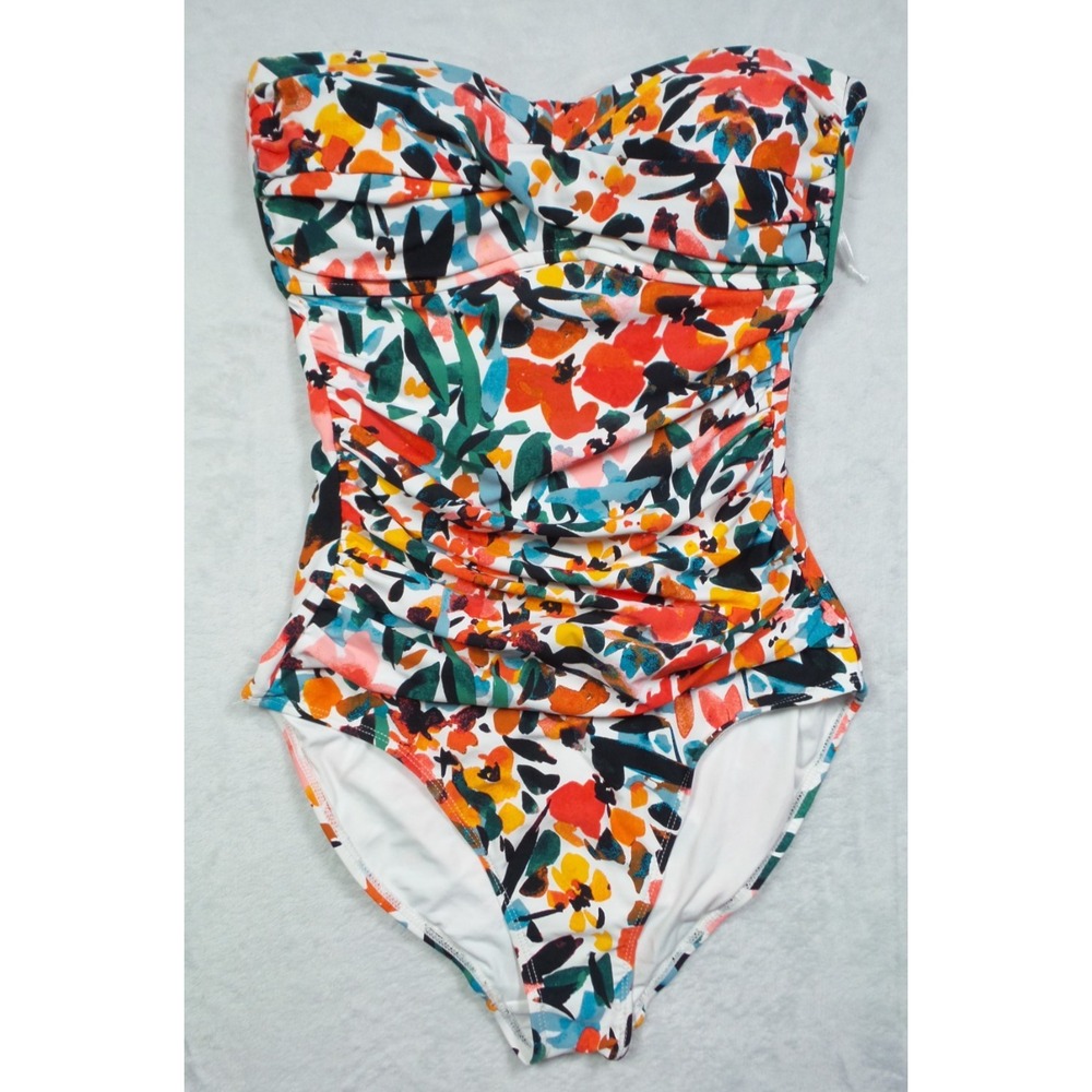Anne Cole Swimsuit Size 8 Twist Front Shirred Bandeau Removable Strap One Piece
